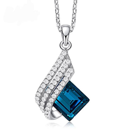 Shining Diva Fashion Angel Wings Platinum Plated Crystal Pendant Necklace Jewellery Set Gifts for Women and Girls (Blue) (14622s) Valentine Gift for Girlfriend 