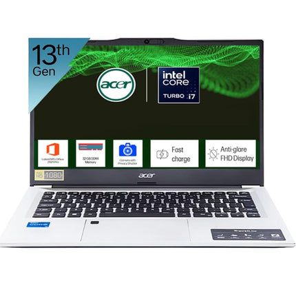 acer Professional 14[New Launch], 13th Gen Intel Core i7-1355U Turbo Boost, 32GB DDR4, 1TB SSD, Win11 Pro, MSO21, 14inch FHD Laptop, 3 Year Warranty, 1 Year Anti Virus, Fingerprint, Backlit KB 