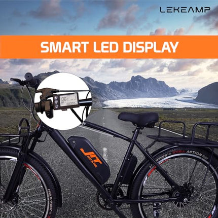 Lekeamp JIT Electric Bike | 26" Tyres | 25 km/h Top Speed | 5-Level Pedal Assist | Disc Brakes | 10.4Ah NMC Detachable Battery | 250W Motor | Spring Front Suspension | Black Box Carrier 
