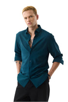 SNITCH Men's Casual Shirt | Slim Fit Full Sleeve Classic Collar Textured Design | Premium Polyester Blend & Lightweight Fabric for Everyday Wear | Teal 
