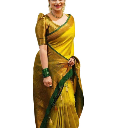 Yashika Women's Fancy Banarasi Kanjivaram Art Silk Saree with Blouse Pieces||Yellow Coloured Kanjivaram Saree|| AZ-YS-OG-YUKTI YELLOW 