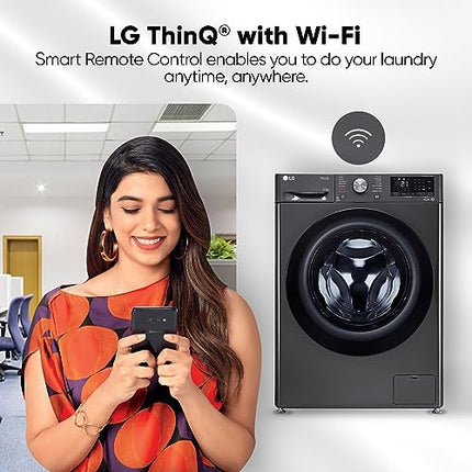 LG 9 Kg (Wash) / 5 Kg (Dry), Ai Direct Drive Technology, Steam, TurboWash & Wi-Fi Fully Automatic Front Load Washer Dryer (FHD0905SWM, Intelligent & Convenient Fabric Care, Allergy Care, Middle Black) 