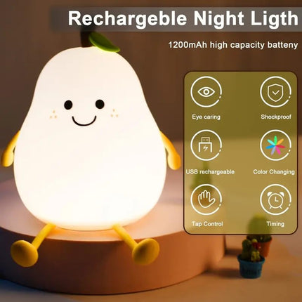 Niwlix Pear Night Light Lamp for Bedroom Kids 7 Color Changing Kids Toddler Night Light Lamp Baby l Gift Items for Women Kids l Valentine's Birthday Gift Toys for 2+Year Old Boy Girl 