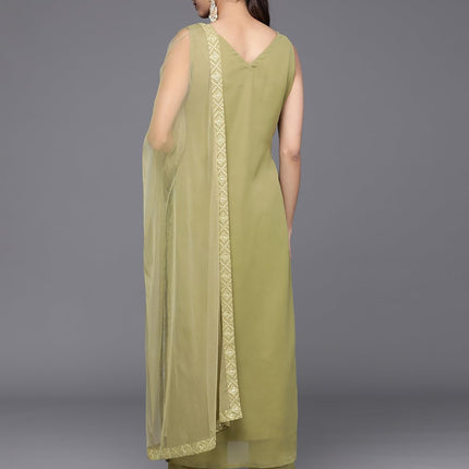 Libas Women's Georgette Kurta Sets (34472_Olive 