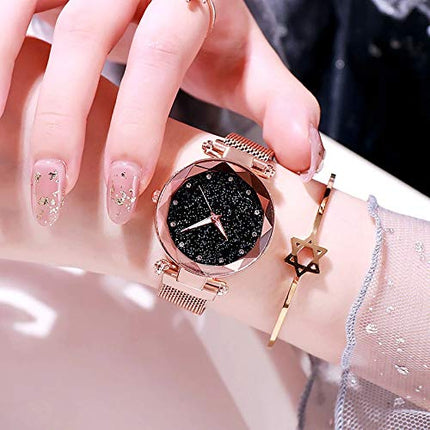 Acnos Premium Analogue Women's Rose-Gold Magnet Watch With Rosegold Bracelet With Gift Box - Metal 