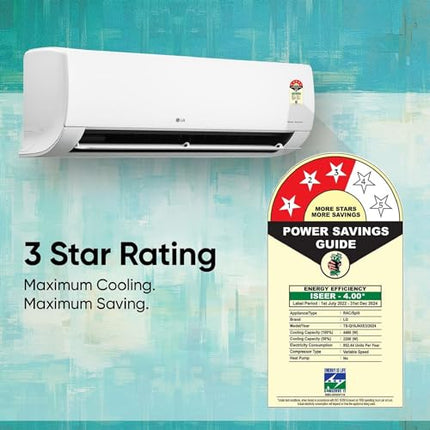 LG 1.5 Ton 3 Star DUAL Inverter Split AC (Copper, AI Convertible 6-in-1 Cooling, 2 Way Swing, HD Filter with Anti-Virus Protection, Faster Cooling & Energy Saving, 2024 Model, TS-Q18JNXE3, White) 