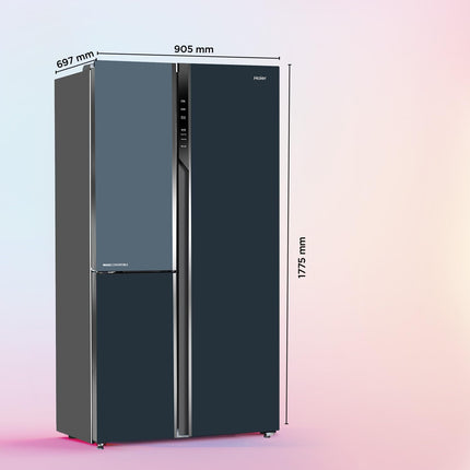 Haier 598L, 3-Star, Vogue 83% Convertible Fridge Space, Expert Inverter 3-Door Side by Side Refrigerator, (HRT-683GOG, Grey Onyx Glass) 