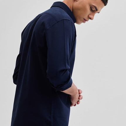 SNITCH Navy Slim Fit Solid Oxford Shirts 