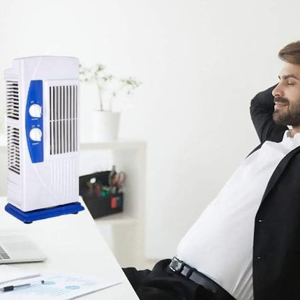 Hometronics Tower Fan For Home| Lightweight Portable Tower AC| Tough Blower With 3 Speed Control| Cooler for home|, Low Power Consumption and Anti-Rust Body, (BLUE & WHITE) 