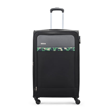 Aristocrat Commander 79Cms Premium Polyester with PVC Coating Soft Sided Check-in 4 Wheels Large Black Spinner Suitcase 