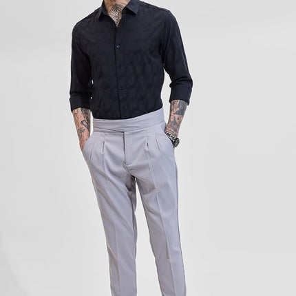 SNITCH Men's Light Grey Ankle Length Gurkha Slim Fit Mid Rise Trousers, 32 