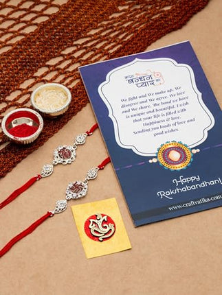CraftVatika Silver Rakhi for Brother Bhaiya - Rakhi Set of 2, Ganesha Rakhis for Rakshabandhan, Silver Raki for Brother Boy Men Kids, Rakshasutra Thread for Bhai 