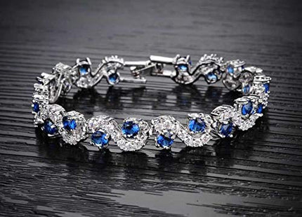 Shining Diva Fashion Royal Blue Crystal CZ Silver Plated Stylish Bracelet Gift for Girls Women(9576b) 