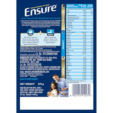 Ensure No 1 Nutritional Supplement Drink in the world|32 nutrients High Protein,Calcium,Vit D|Chocolate 375g 