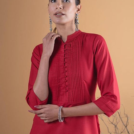 Libas Women's Cotton Straight Kurta (4339_Maroon 