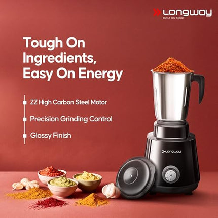 Longway Super Pro 750 Watt Juicer Mixer Grinder with 4 Jars for Grinding, Mixing, Juicing with Powerful Motor | 2 Year Warranty | (Black, 4 Jars) 