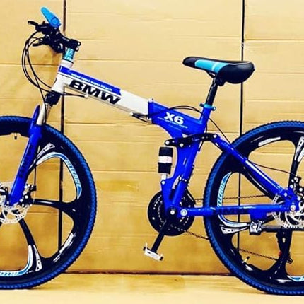 Amaze Kai Dual Suspension Bikes Latest Bmv Foldable Gear Cycle for Men with 21 Speed Gear 6 Spoke | Folding Mountain Bike with Double Disc Break & Mac Wheel, 26 Inch, (Blue) 