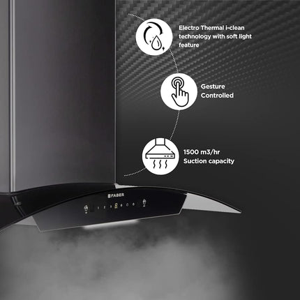 Faber 90 cm 1500 m³/hr Autoclean Kitchen Chimney, 12Yr Warranty on Motor(2Yr Comprehensive), HOOD PRIMUS PLUS ENERGY IN HCSC BK 90,Touch & Gesture Control,Black) 