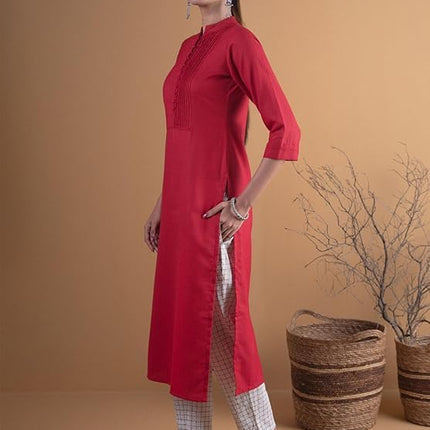 Libas Women's Cotton Straight Kurta (4339_Maroon 