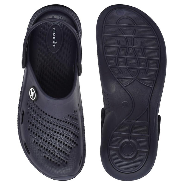 EXTRA SOFT Men's Classic Casual Clogs/Sandals with Adjustable Back Strap for Adult | Comfortable & Light Weight | Stylish & Anti-Skid | Waterproof & Everyday Use Mules for Gents/Boys SC-N-BL 6 UK 