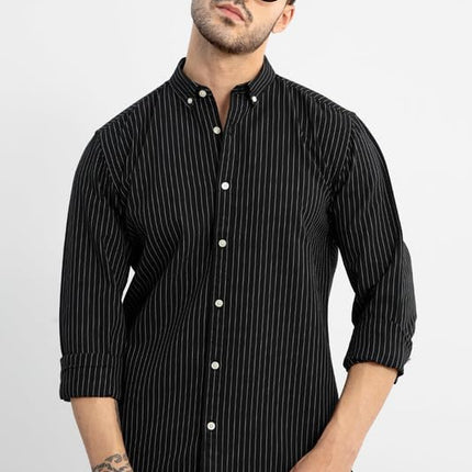 SNITCH Cotton Lining Regular Fit Shirt for Men (Black, S) 