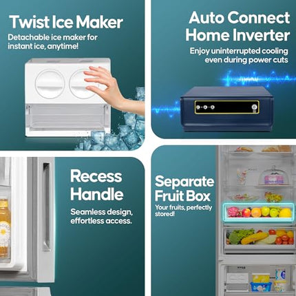 Haier SmartChoice 445 L 2 Star Frost Free Bottom Mount Double Door Refrigerator | Convertible 14-in-1 | Jhukna Mat-Bottom Freezer | Digital Display Panel | Triple Inverter (HEB-452TS-P, Inox Steel) 