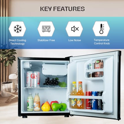 Rockwell 47L Mini Refrigerator – Compact Design, 2-Star Rated, Ideal for Small Spaces, Dorms, and Offices, Features Reliable Cooling and Adjustable Shelves with Chiller Tray, Black 