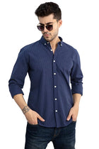 SNITCH Lining Navy Spread Collar Stripe Slim Fit Shirt 