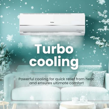 Haier 1 Ton 3 Star Twin Inverter Split AC (Copper, 7 in 1 Convertible, Frost Self Clean, HD Filter, Cools at 54°C, Long Air Throw - HSU11V-TMS3BN-INV,White) 