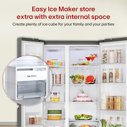 LG 650 L, 3 Star, Smart Inverter Compressor, Convertible, Door Cooling+, Frost Free Double Door Side by Side Refrigerator (GL-B257HDS3, Dazzle Steel, Express Freeze) 