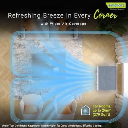 Symphony Jumbo 95XL+ Desert Air Cooler for Home with Honeycomb Pads, Powerful Fan, and Cool Flow Dispenser (95L, White) 