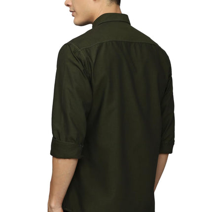 Louis Philippe Men's Solid Slim Fit Shirt (LYSFCSLB081696_Olive 