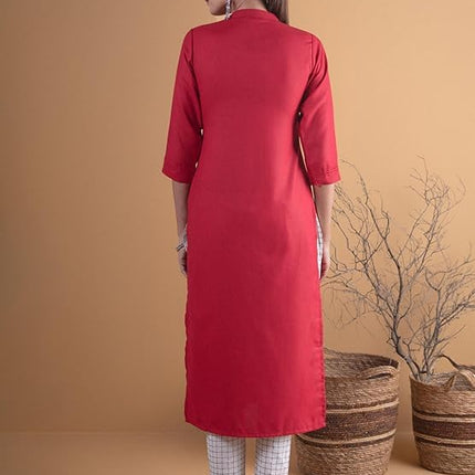 Libas Women's Cotton Straight Kurta (4339_Maroon 