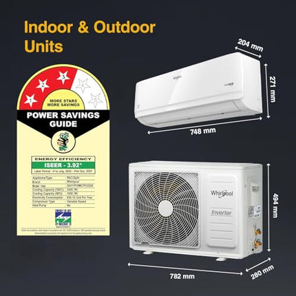 Whirlpool 1.0 Ton 3 Star, Magicool Inverter Split AC (MAGICOOL 10T 3S INV CNV S5K1PP0, Copper, Convertible 4-in-1 Cooling Mode, HD Filter White) 