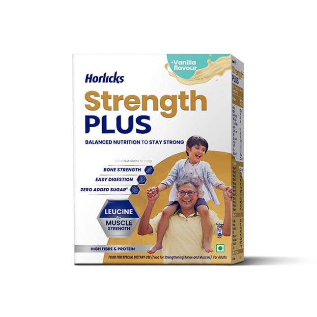 Horlicks Strength Plus- Vanilla| Balanced Nutrition to Regain Strength|High Fibre & Protein,Powder,1 count,350 grams 