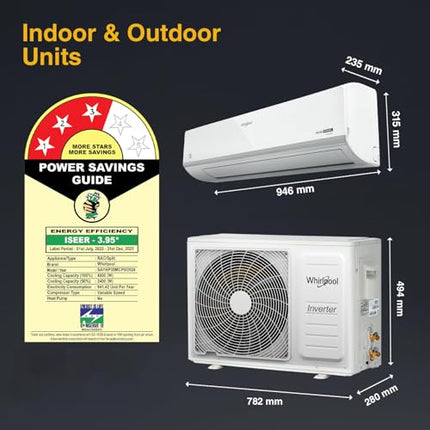 Whirlpool 1.5 Ton 3 Star, Magicool Inverter Split AC (MAGICOOL 15T 3S INV CNV S5K2PP0, Copper, Convertible 4-in-1 Cooling Mode, HD Filter White) 