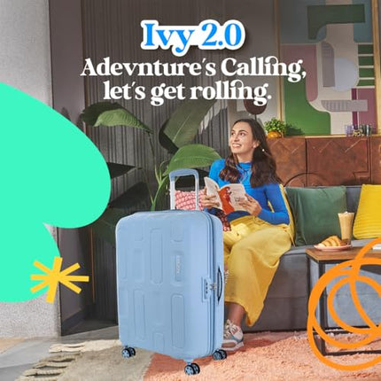 American Tourister Large Ivy 2.0-8 Wheel, 79 CM Hard PP Check-in Suitcase for Travel/Trolley Bag for Travel/Travel Bag with Combination Lock & Smooth Sliding Double Wheel - Blue Frog 