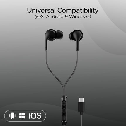 boAt Bassheads 100 C Wired Headphones Earphones with Type-C Jack, in-Line Microphone, in Ear, 10Mm Drivers, Signature Sound, Integrated Controls & Multi-Os Compatibility (Black) 