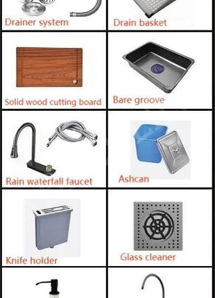 Kitchen Sink 35 Inch - SS 304 Grade Modular Kitchen Sink With Waterfall Pull Down Faucet | Single Bowl With RO-Water Purifier Tap | Fruit Basket & All Accessories (Black, Dustbin 35 X 18 X 9 Inch)