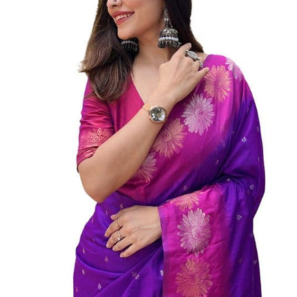 SGF11 Women's Kanjivaram Pure Soft Silk Saree With Blouse Piece (Purple) 