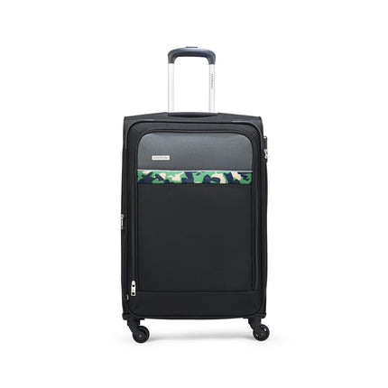 Aristocrat Commander 69Cms Premium Polyester with PVC Coating Soft Sided Check-in 4 Spinner Wheels Medium Black Suitcase 