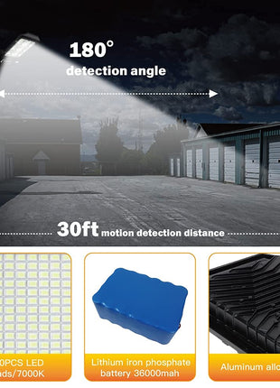 600W Solar Flood Street Lights Outdoor,Solar Security Lights 30000 Lumens Dusk to Dawn Solar Powered Led Lighting IP66 Waterproof Pole Light with Motion Sensor for Parking Lot,Stadium,Garden,Yard 