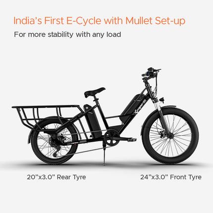 Xcape G1 Cargo Electric Cycle with Dual 48V 10.2Ah Removable Batteries | 250W Motor | Up to 100 km Range | Heavy-Duty Longtail Frame | Front Suspension | 90% Assembled | Powered by EMotorad (Black) 