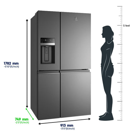 Electrolux 680L Frost Free Inverter French Door Refrigerator, TasteSealFlex, TwinTech Cooling System, Glossy Dark Grey Stainless Steel, UltimateTaste 900, EQE6879A-B 
