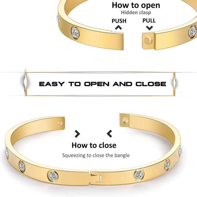 Shining Diva Fashion Latest Stylish Stainless Steel Crystal Gift Bangle Bracelet for Women and Girls (15747b)(Gold) Valentine Gift for Girlfriend 
