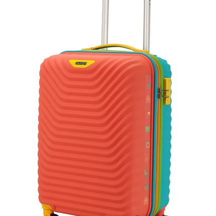 American Tourister Cabin Trolley Bag for Travel|Splash 55 Cms Polycarbonate Hardsided Small Luggage Bag|Speed_Wheel 8 Wheel Suitcase for Travel|Trolley Bag for Travelling, Coral/Teal 