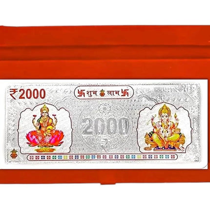 LVA CREATIONS Fine pure Silver Currency Note coin bar of 2000 lakshmi ganesh laxmi with 999 Purity for gift in happy birthday gift & happy anniversary gift festive gift pack for pooja & Dhanteras diwali. gift for wife birthday wedding special 