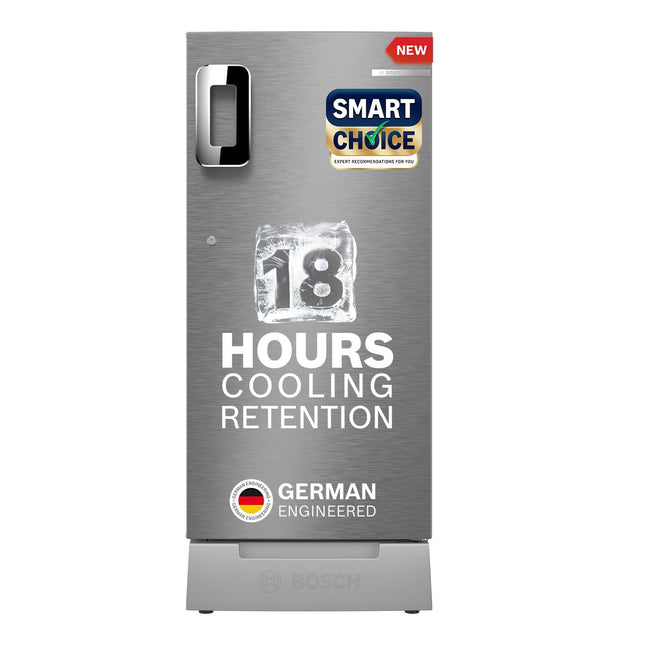 Bosch SmartChoice 207 L, 3 Star, Single Door Refrigerator with Industry's largest base drawer & veg box*(CST20S23PI,Fine Steel) |18 Hr Cooling Retention, 2.5x Faster Cooling, smart inverter compressor 