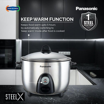 Panasonic SR-G18(SUS) I 660 Watts I Fully 304 Stainless Steel Automatic Electric Rice Cooker 1.8 Litres |3 Layer Stainless Steel Clad Pan, Lid and Plate I Cooks upto 1 Kg Raw Rice|With Keep Warm 
