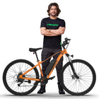 EMotorad T-REX AIR Unisex Electric Bicycle Sturdy High Tensile Steel Frame 250W BLDC Motor Front Suspension 7 Speed Shimano Gears (Orange Blaze, 27.5